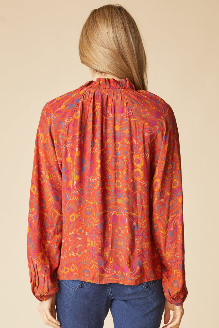English Garden Ruffle Neck Blouse in Sienna