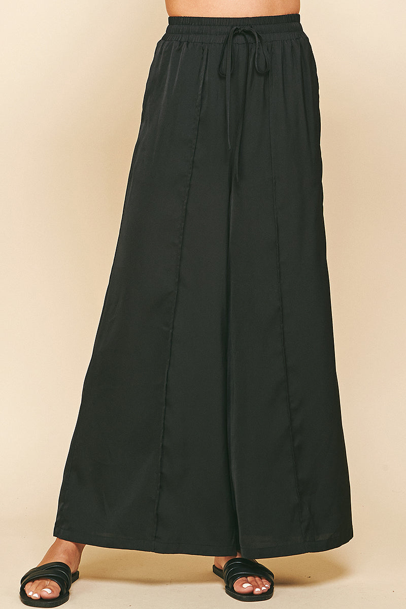 Wide Leg Satin Pants in Black