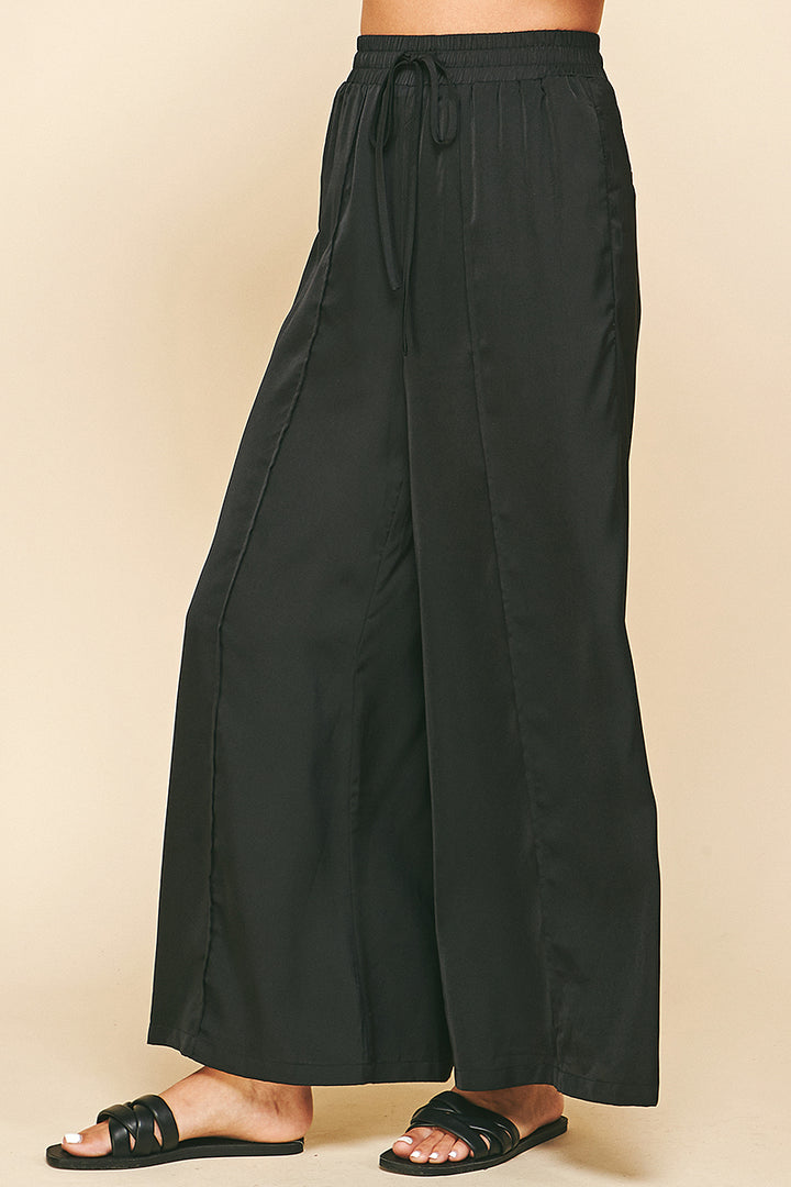 Wide Leg Satin Pants in Black