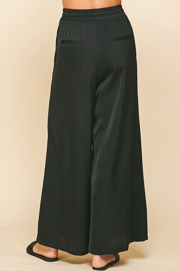 Wide Leg Satin Pants in Black