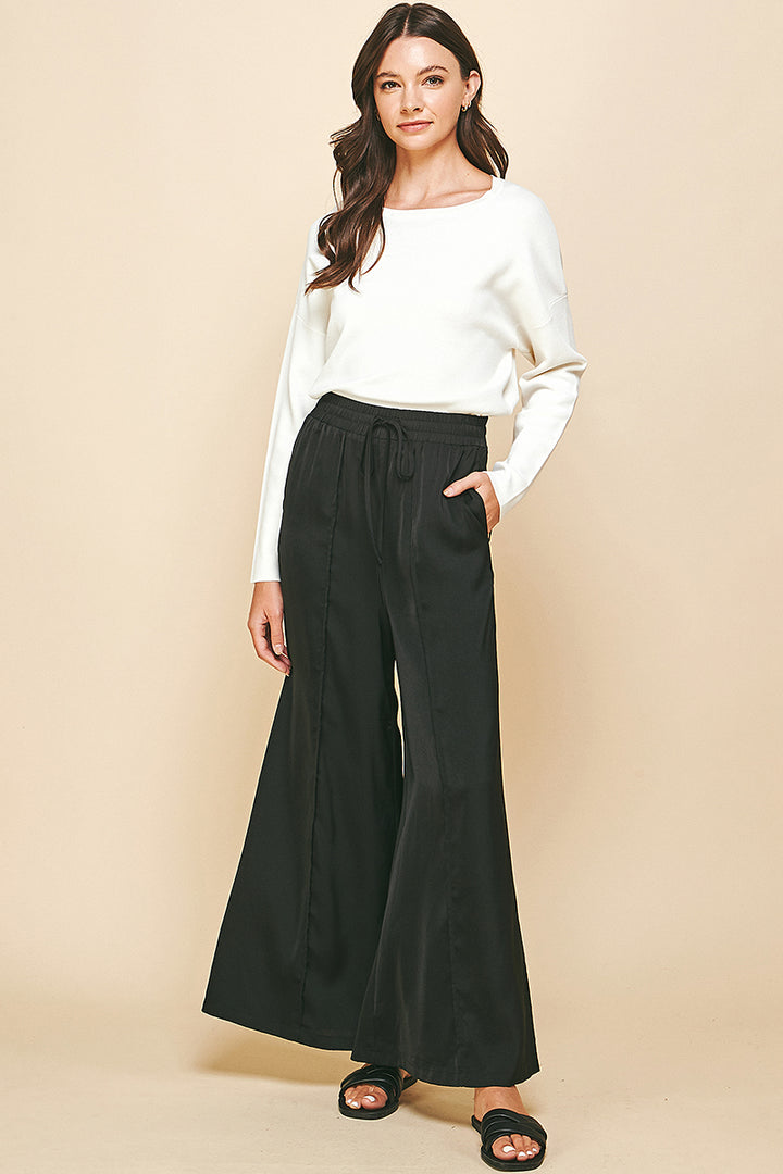 Wide Leg Satin Pants in Black