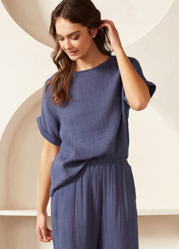 Double Gauze Lounge Top in Blue