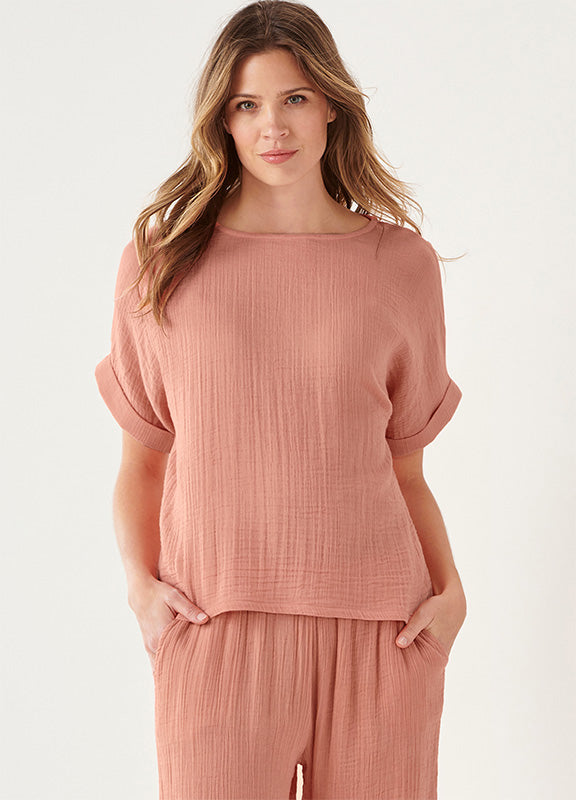 Double Gauze Lounge Top in Blush