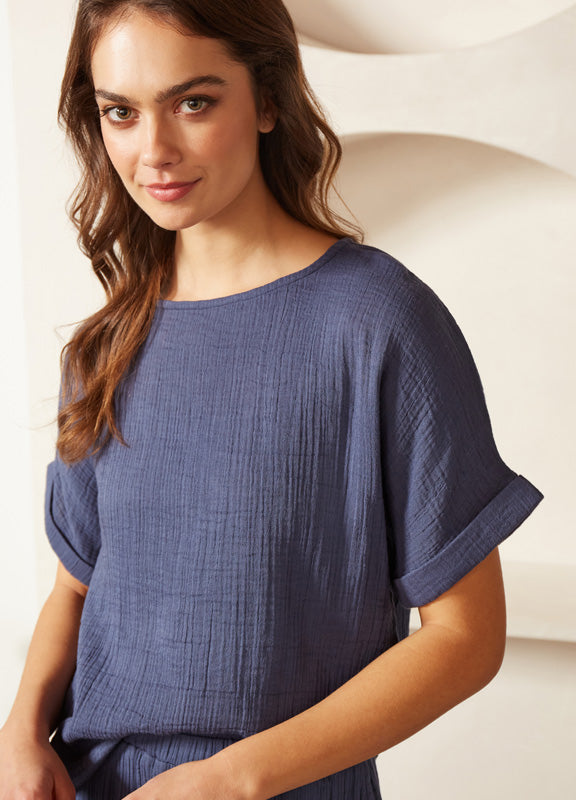 Double Gauze Lounge Top in Blue