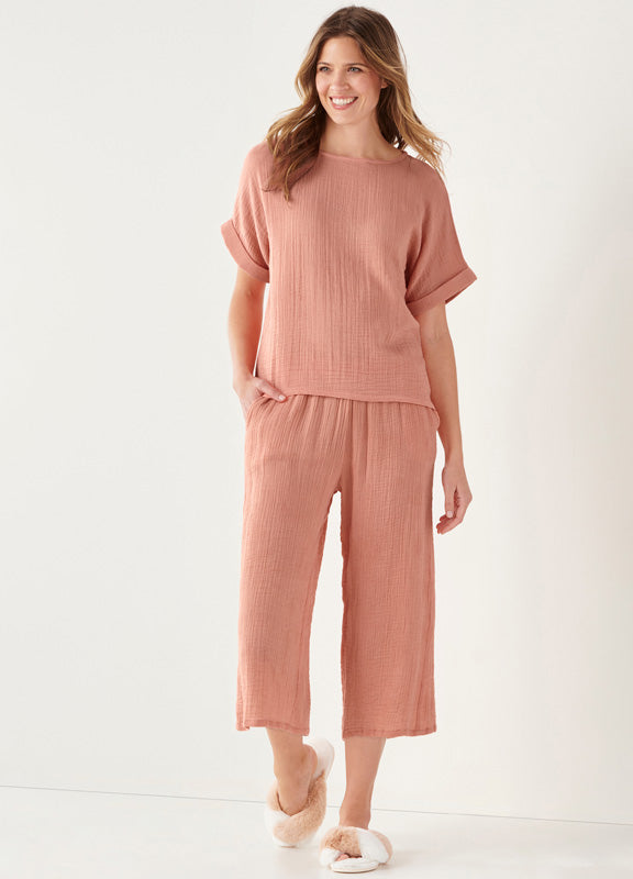 Weekend Gauze Lounge Pant in Blush