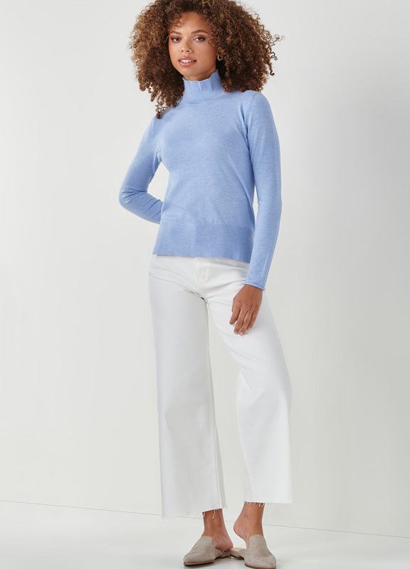 Fine Knit Mock Neck Top in Light Blue