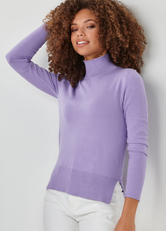 Fine Knit Mock Neck Top in Lilac