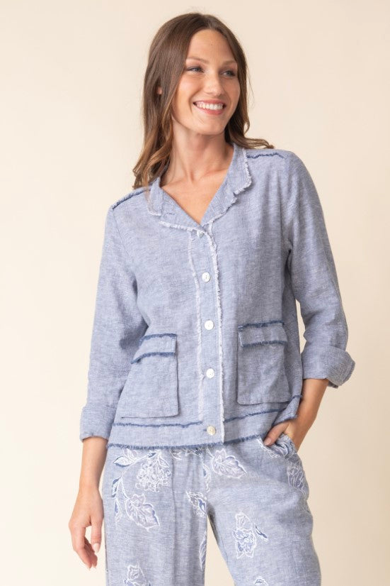 Summer Breeze Fringe Jacket in Indigo