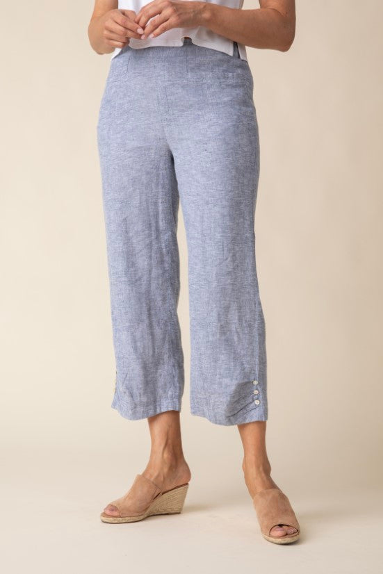 Pleat Button Capri in Indigo
