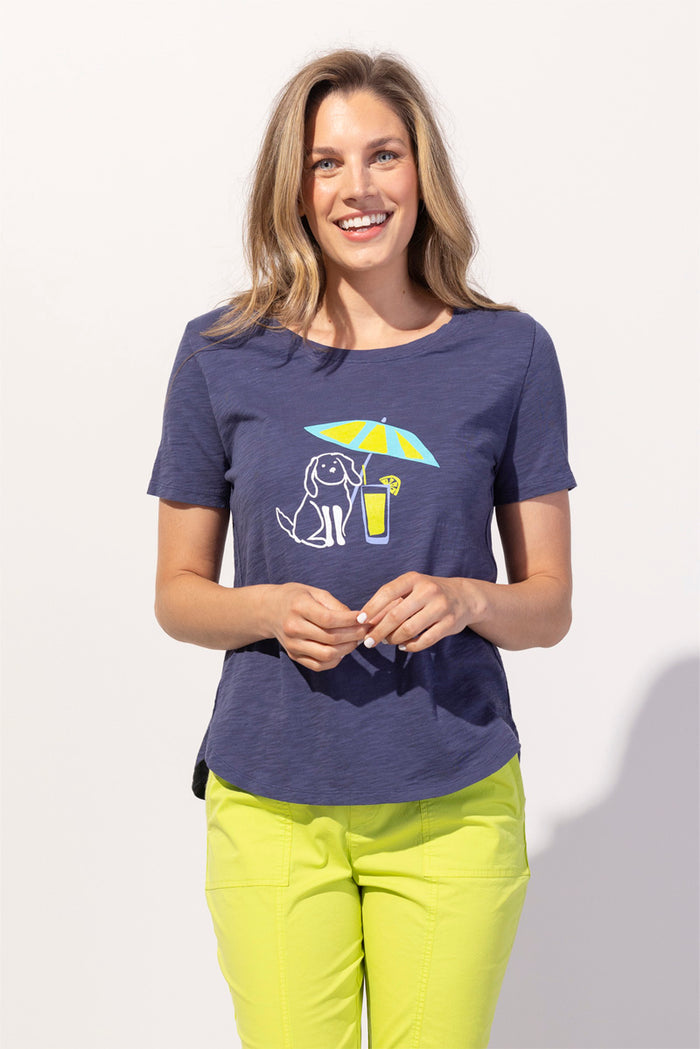 Destination Daiquiri Doggie Print Tee in Navy