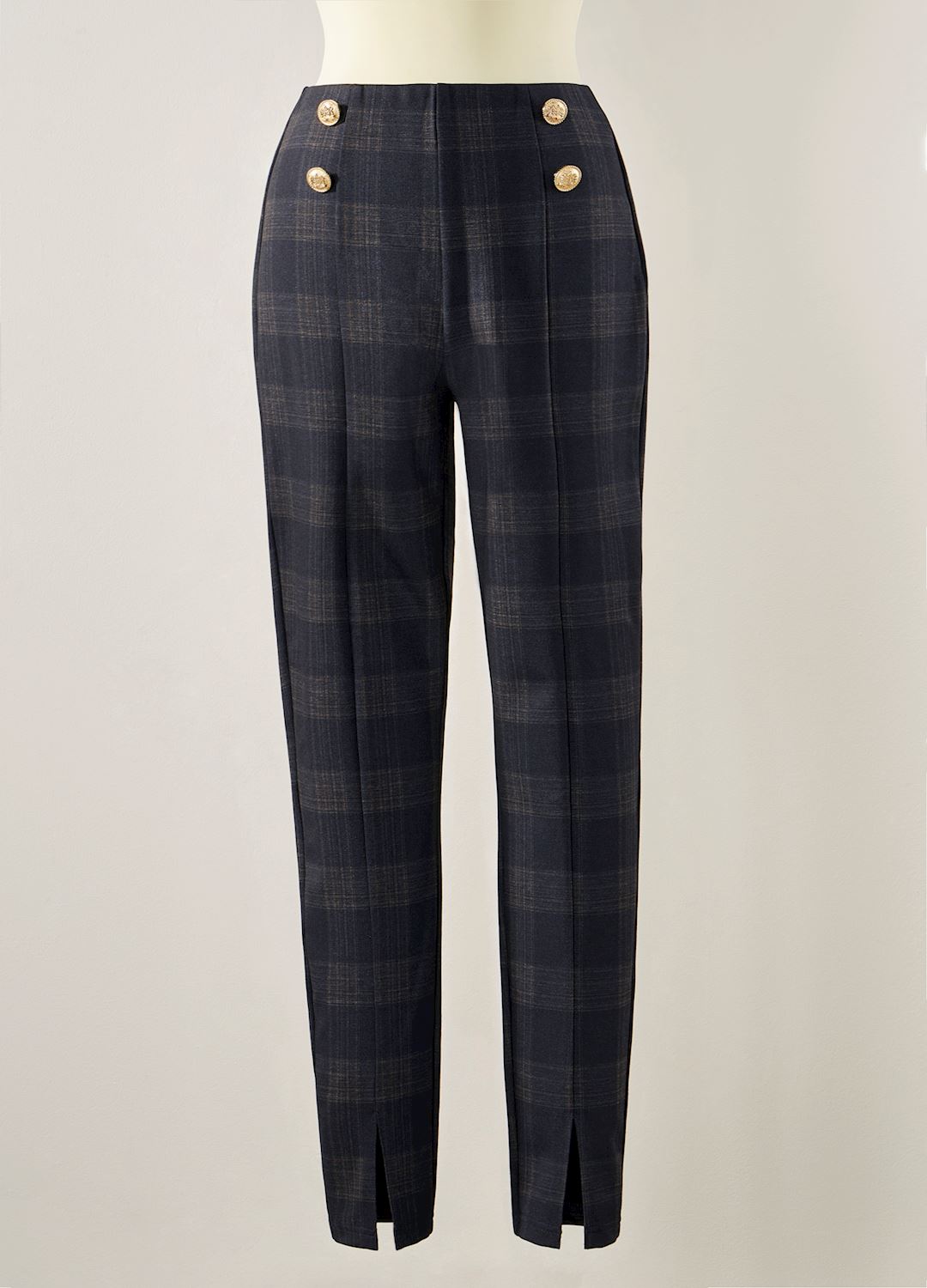Margo Plaid Ponte Pants in Brown Plaid
