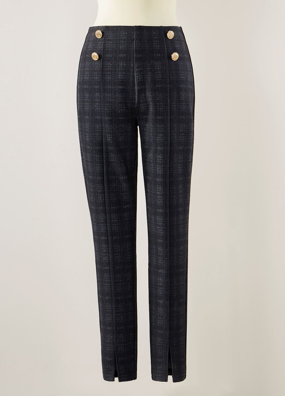 Margo Plaid Ponte Pants in Black Plaid