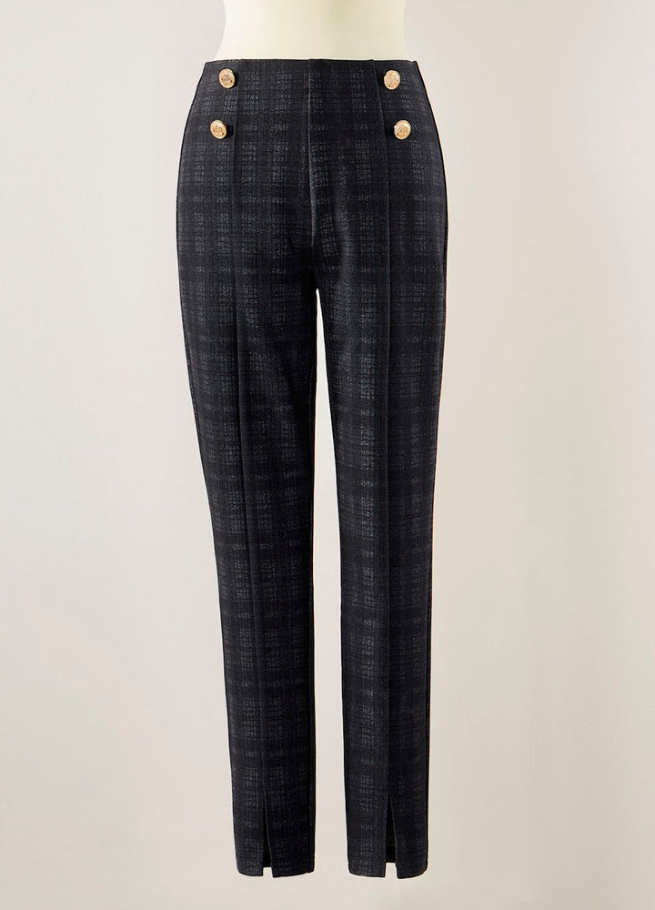 Margo Plaid Ponte Pants in Black Plaid