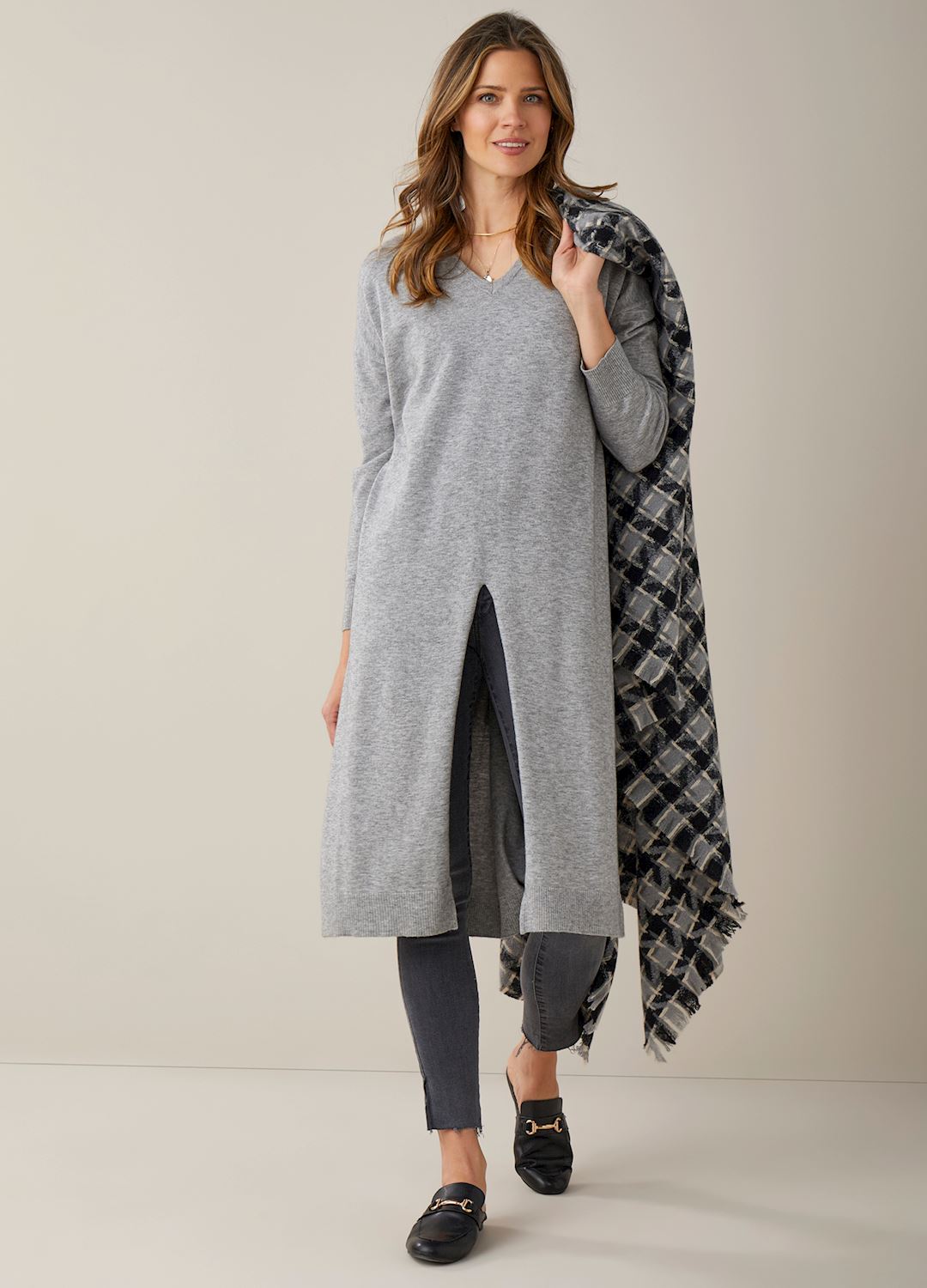 Pillar Knit Maxi Tunic in Grey