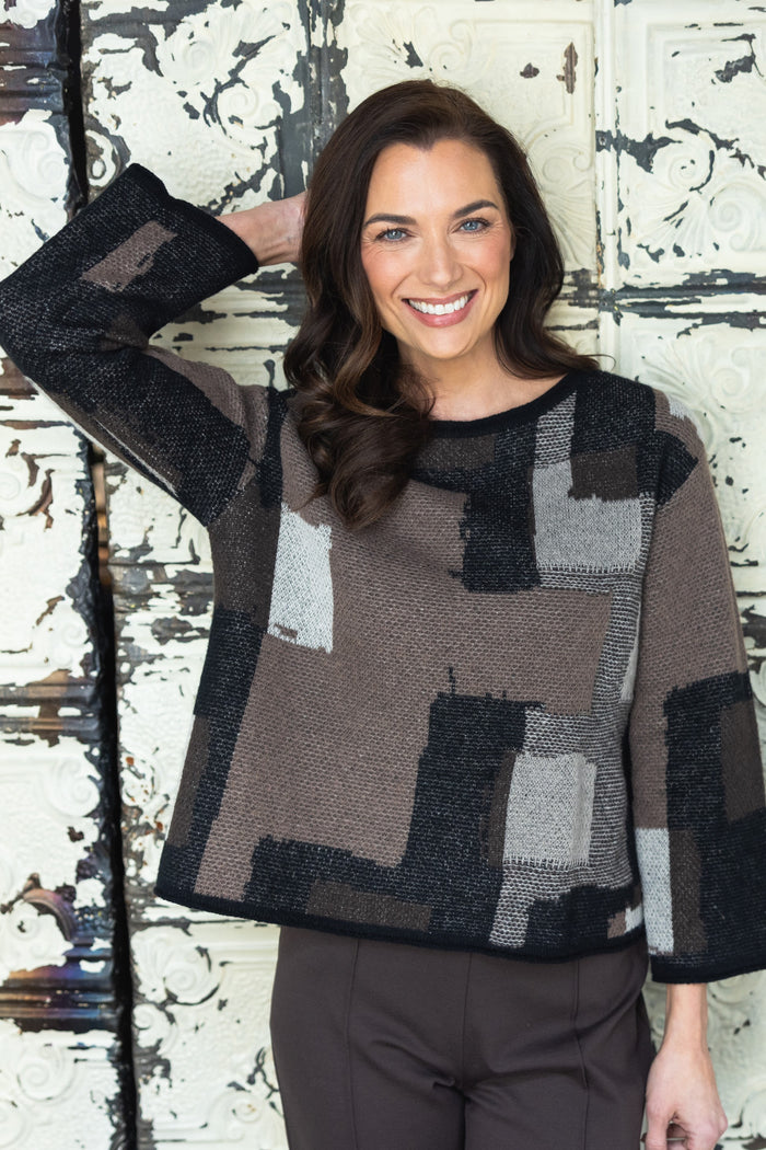 Modern Collage Sweater in Coffee
