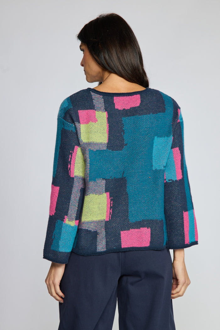 Modern Collage Sweater in Teal