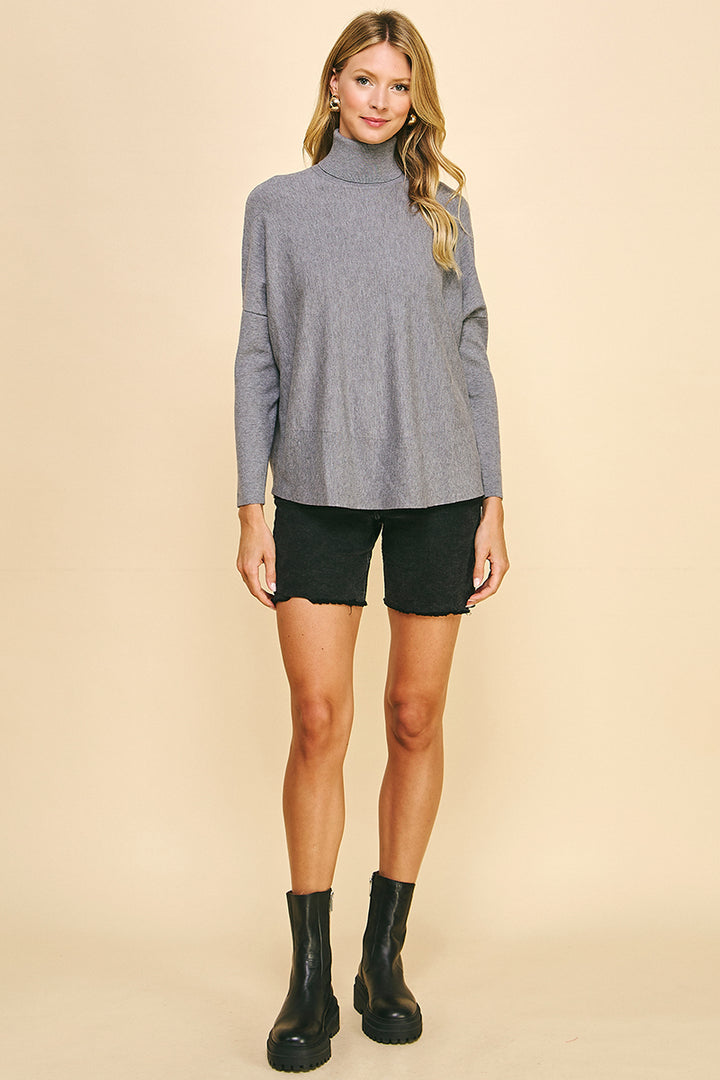 Turtleneck Pullover Sweater in Grey