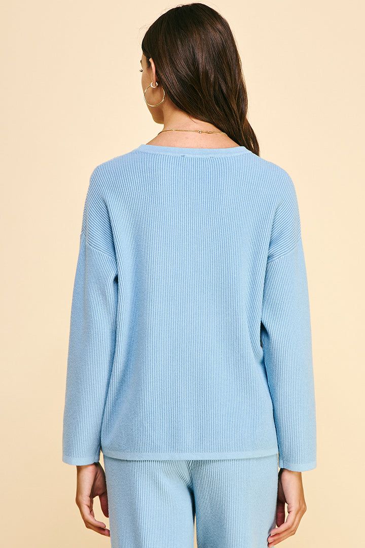 Front Slit Sweater Pullover in Light Blue