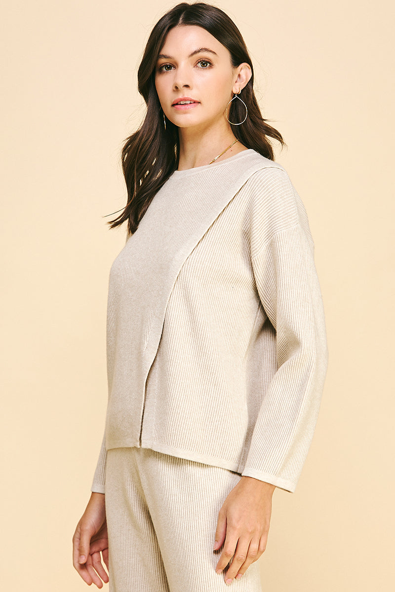 Front Slit Sweater Pullover in Oatmeal