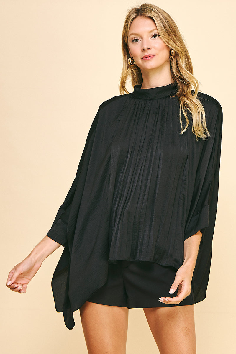 Pleated Satin Top in Black