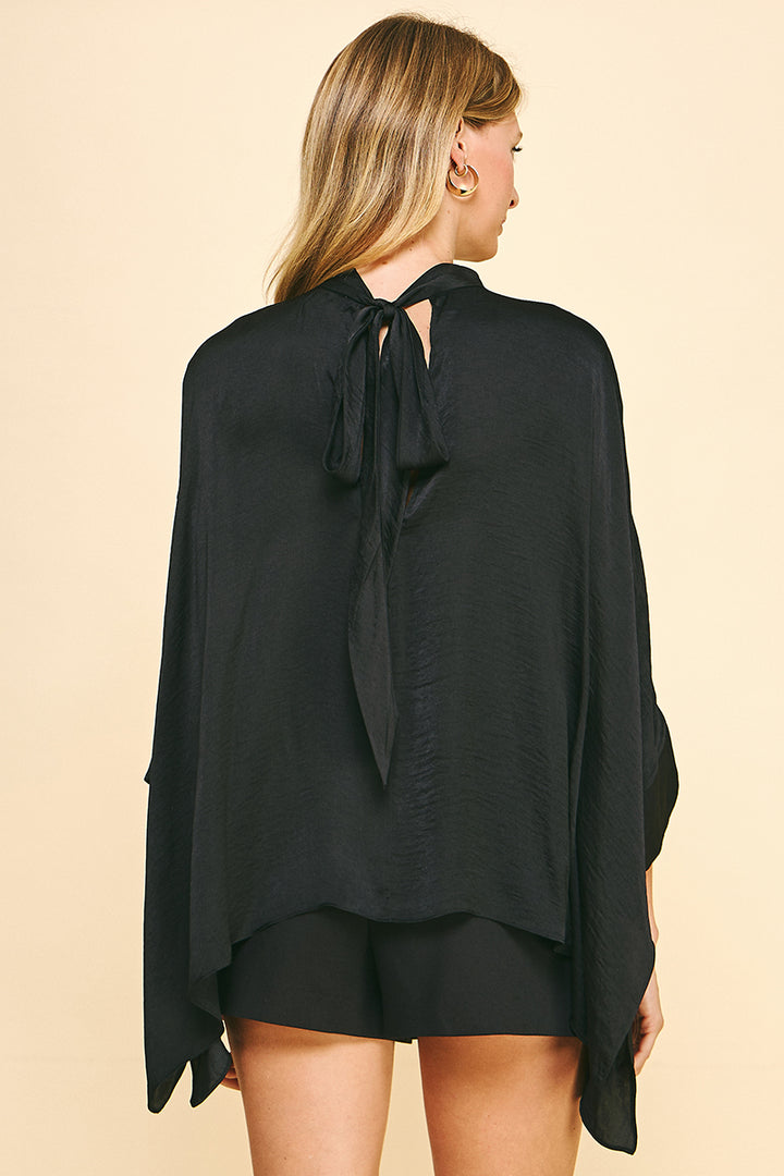 Pleated Satin Top in Black