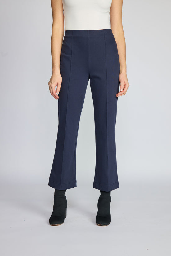 Knit Denim Seamed Kick Flare Pant in Navy