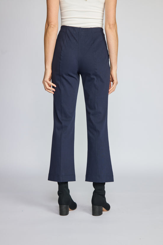 Knit Denim Seamed Kick Flare Pant in Navy