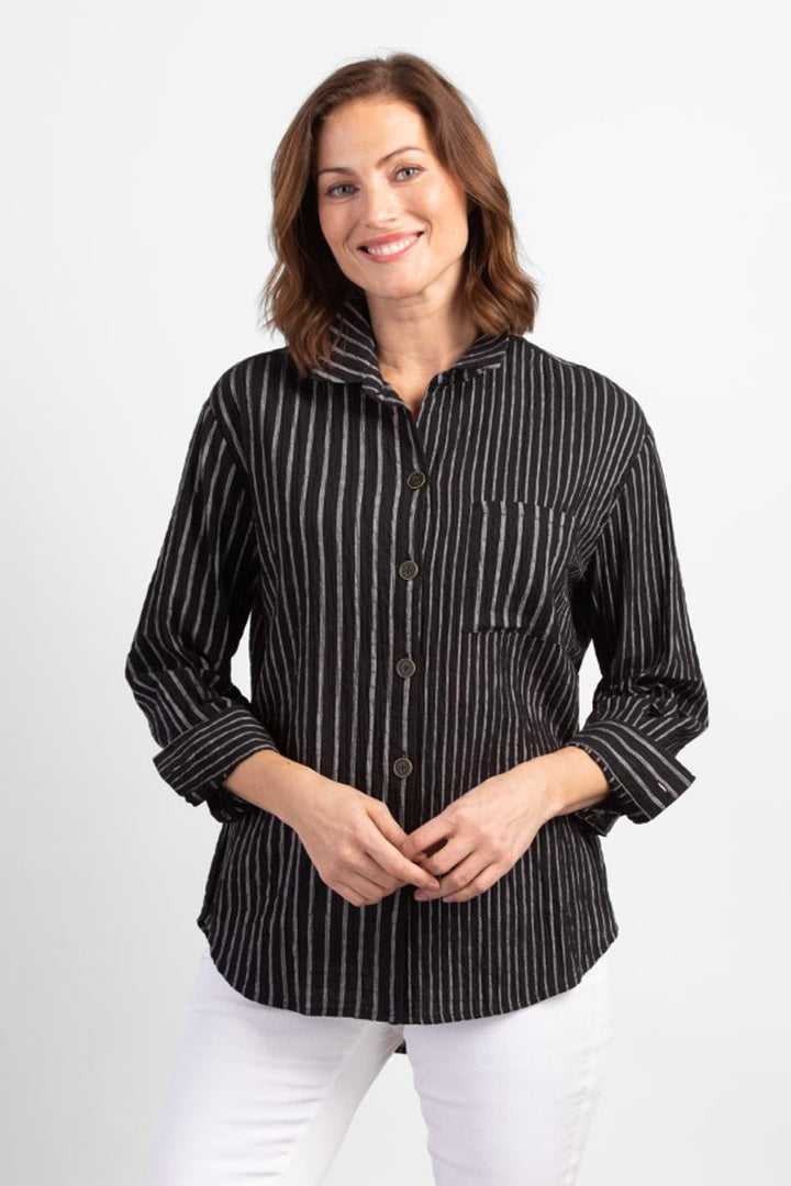 Flip Stripes Boyfriend Shirt in Black