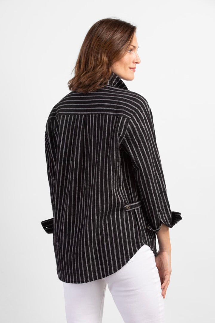 Flip Stripes Boyfriend Shirt in Black