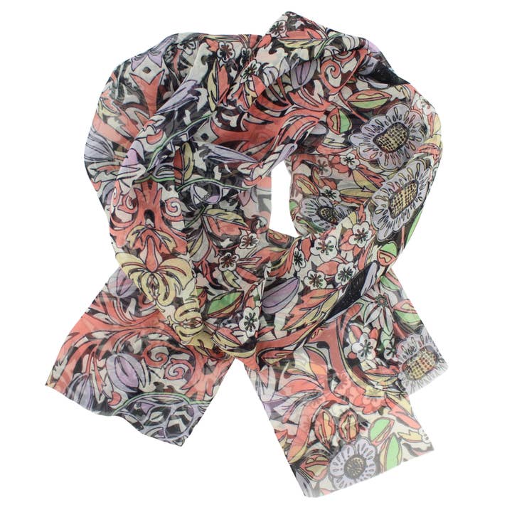 Silk Chiffon Scarf - Coral and Lavender