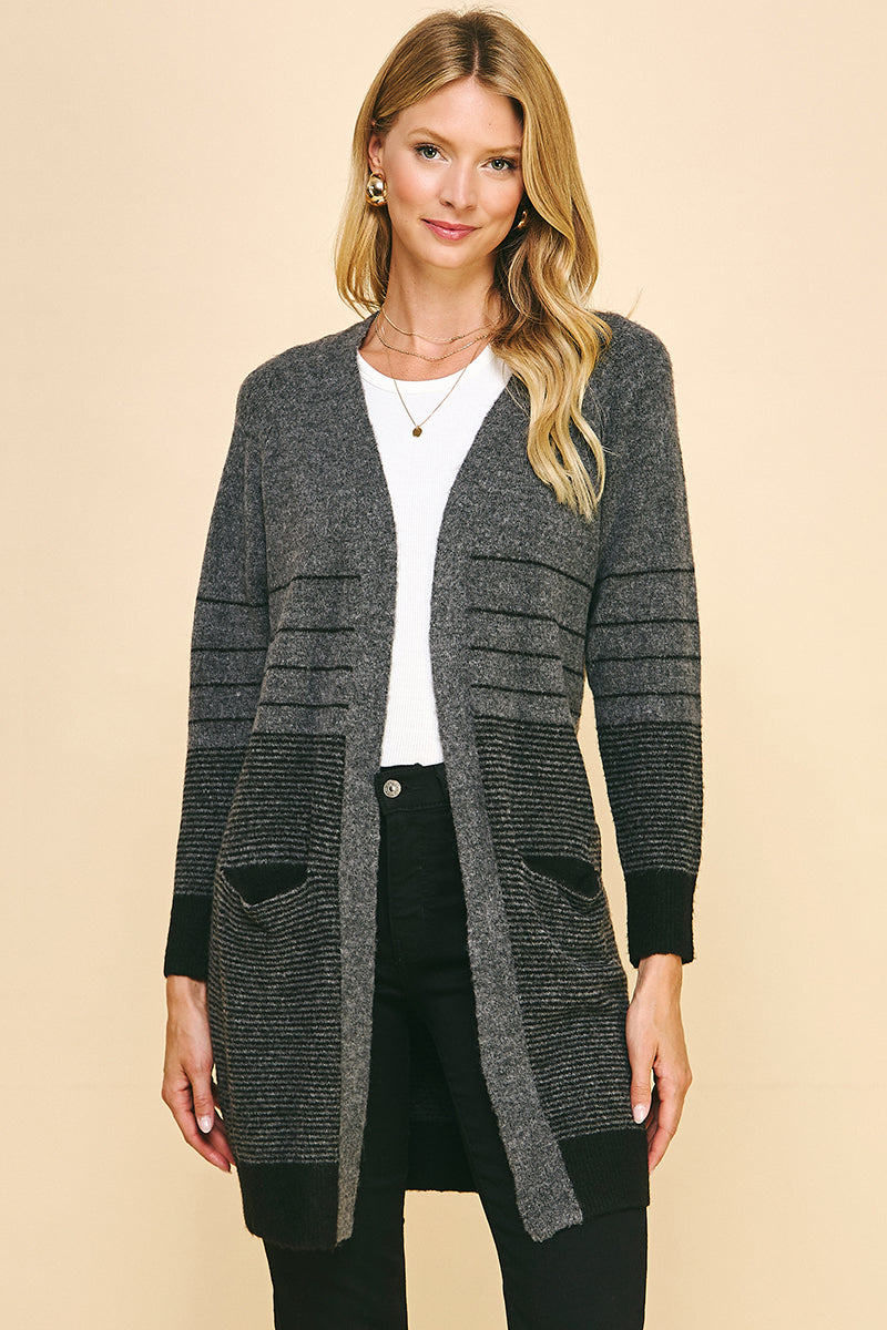 Open Knit Cardigan in Color Block Stripe