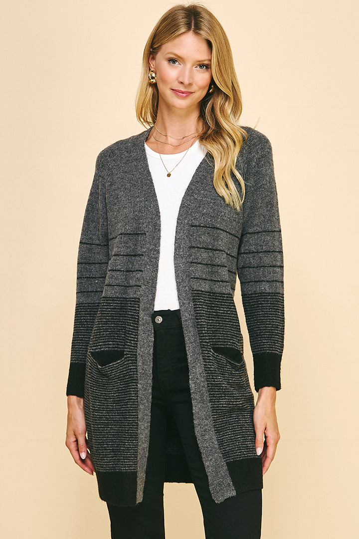 Open Knit Cardigan in Color Block Stripe