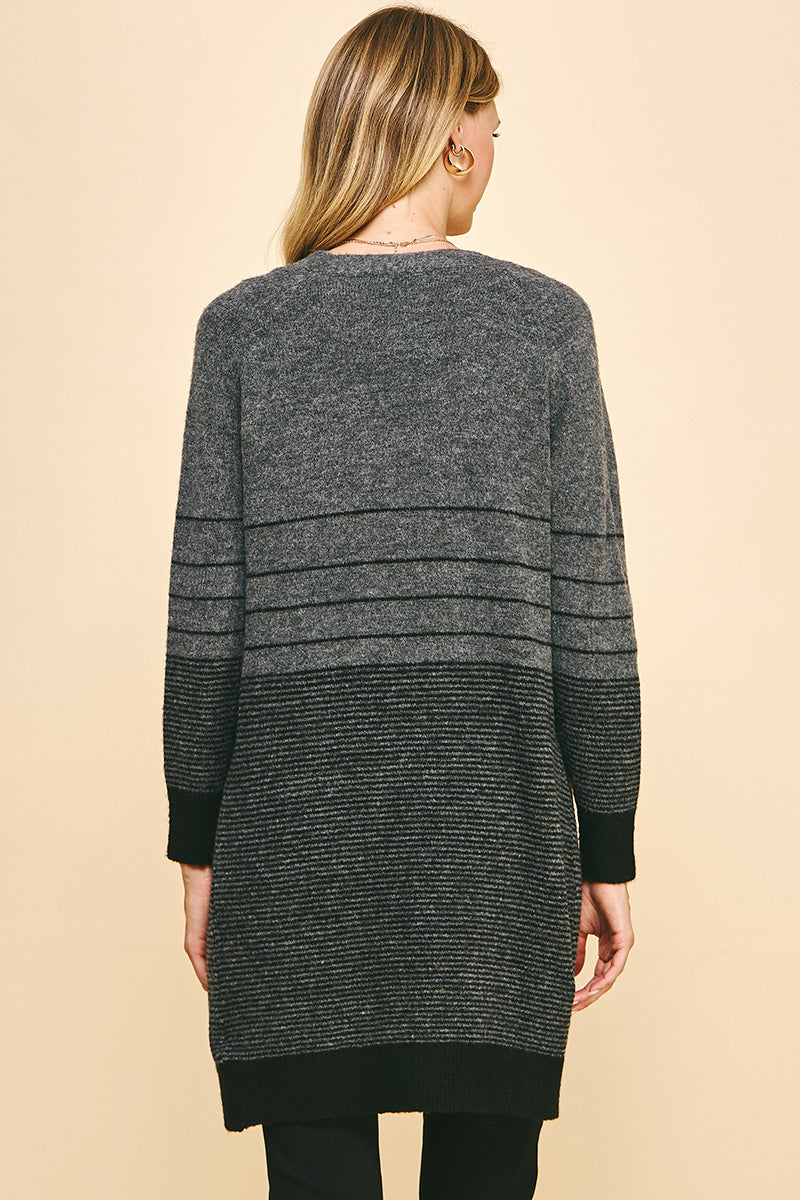 Open Knit Cardigan in Color Block Stripe
