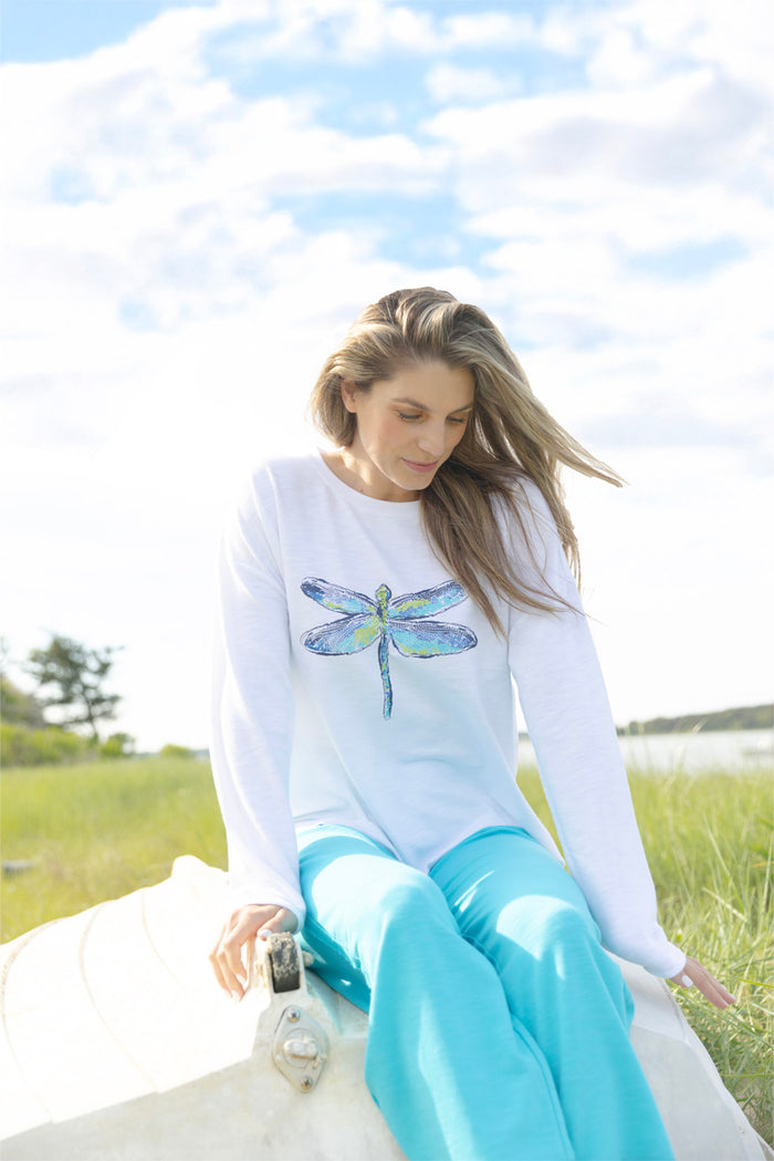 Destination Dragonfly Terry Sweatshirt in White