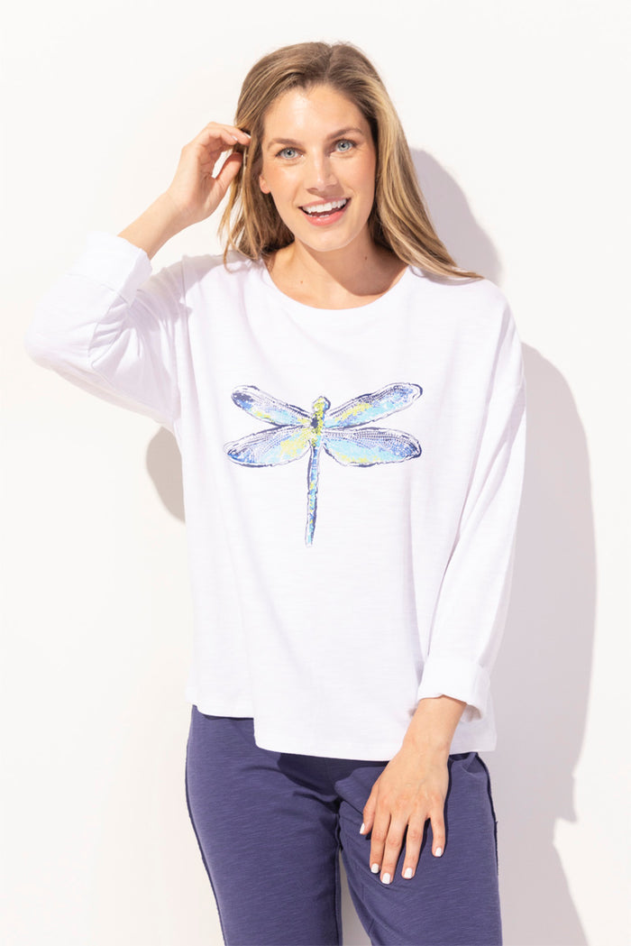 Destination Dragonfly Terry Sweatshirt in White