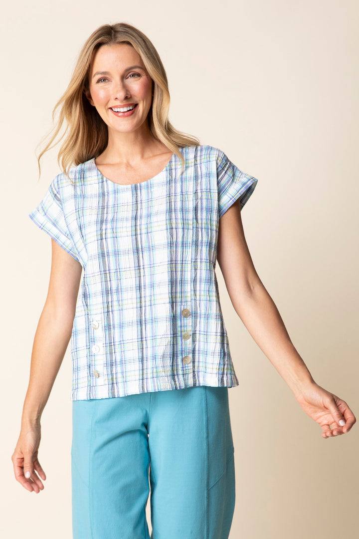 Blurred Plaid Harwich Pullover in Sky