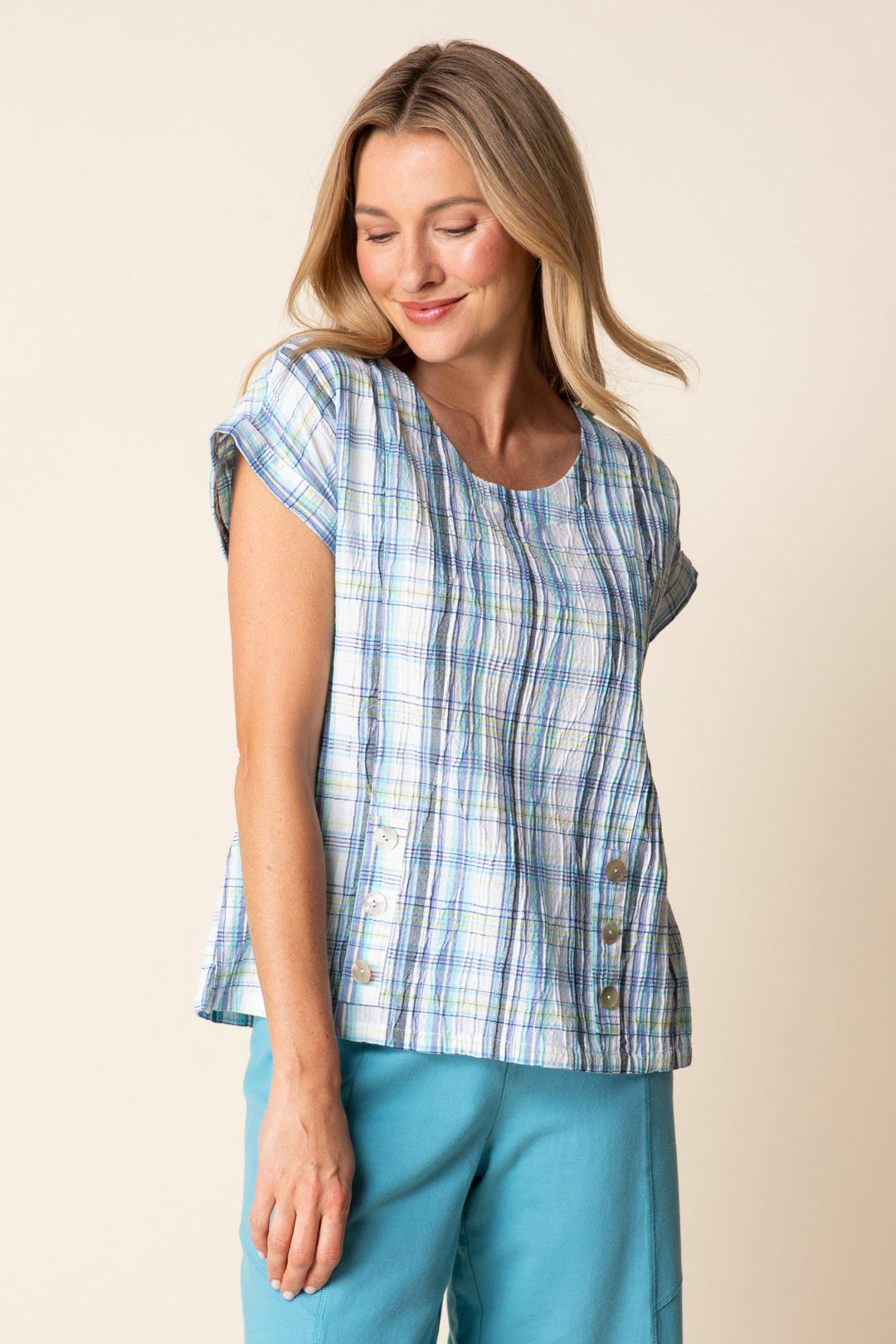 Blurred Plaid Harwich Pullover in Sky