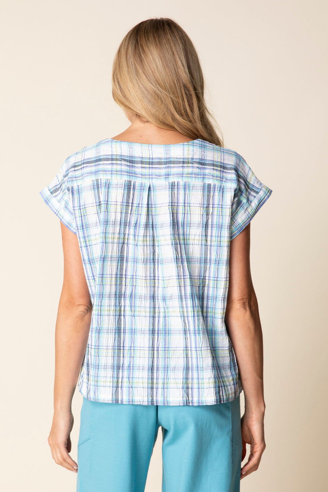 Blurred Plaid Harwich Pullover in Sky