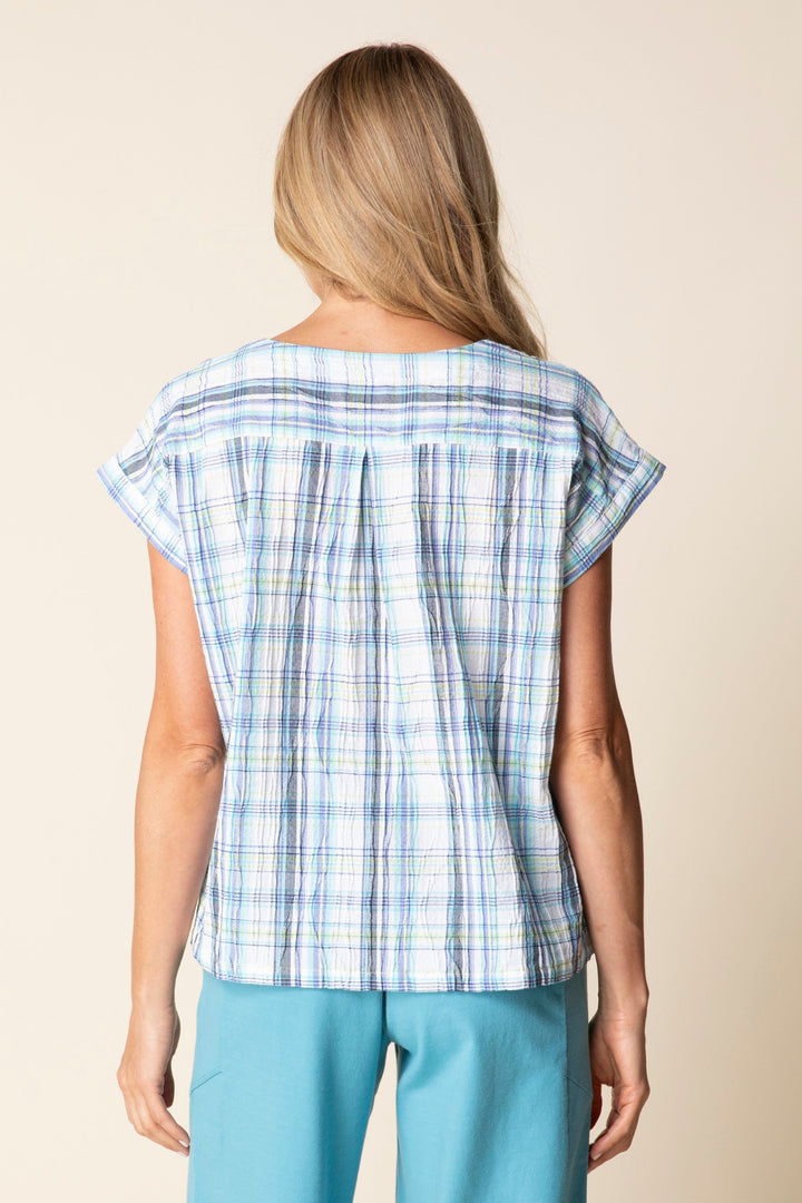 Blurred Plaid Harwich Pullover in Sky