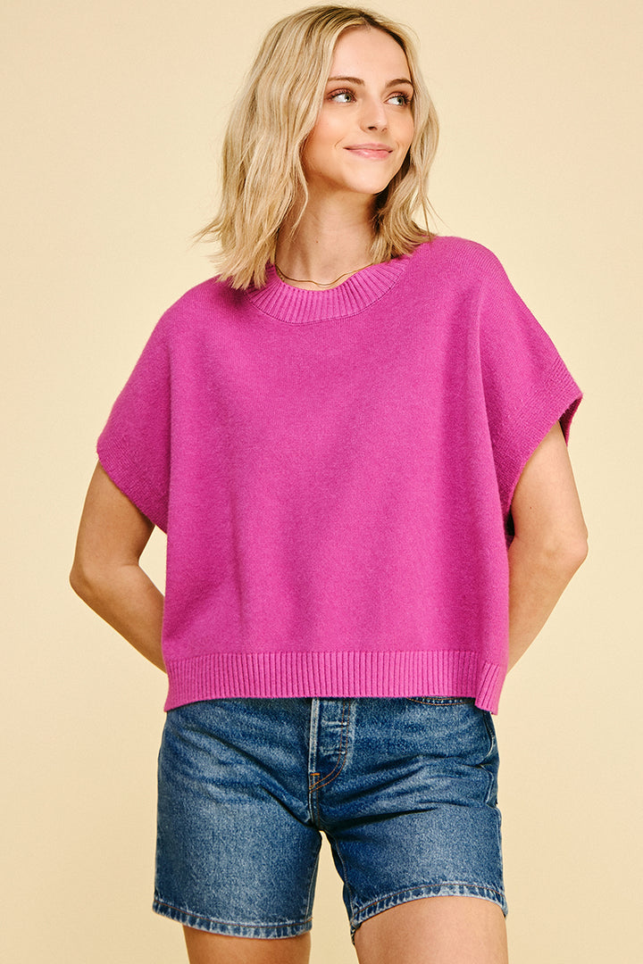 Dropped Shoulder Sweater Top in Deep Pink