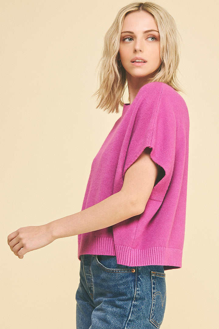 Dropped Shoulder Sweater Top in Deep Pink