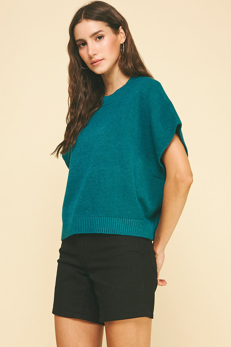 Dropped Shoulder Sweater Top in North Sea
