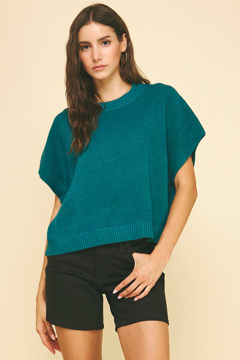 Dropped Shoulder Sweater Top in North Sea