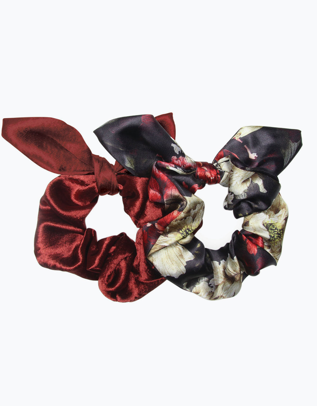 Rust Dark Floral Bow Scrunchies