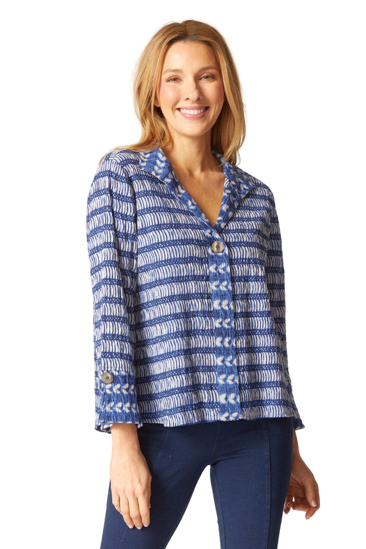 Hidden Placket Mixed Shirt in Navy