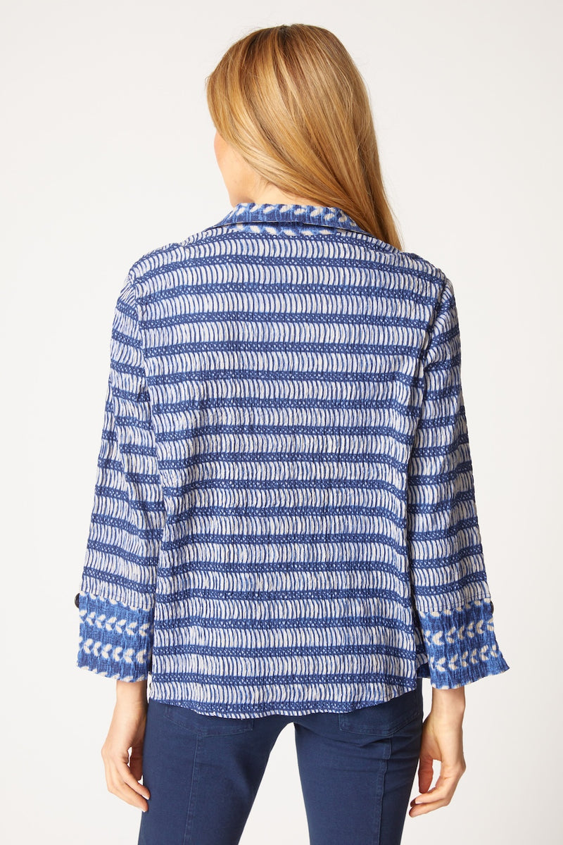 Hidden Placket Mixed Shirt in Navy