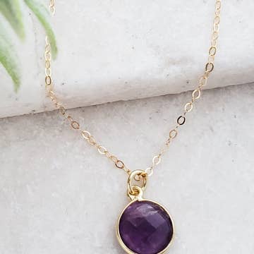 Gold Round Amethyst Necklace
