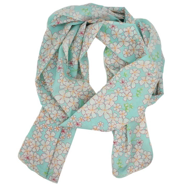 Cotton Voile Scarf in Teal Anemones