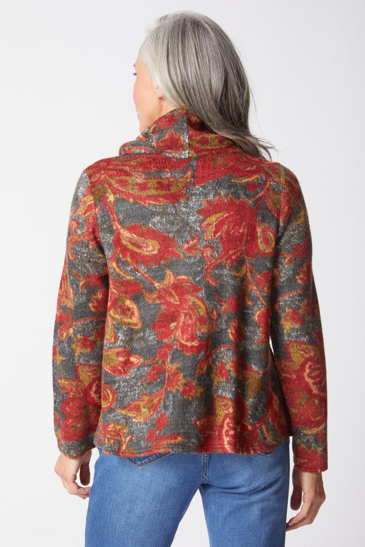 Aspen Knit Paisley Easy Cowl Top in Truffle