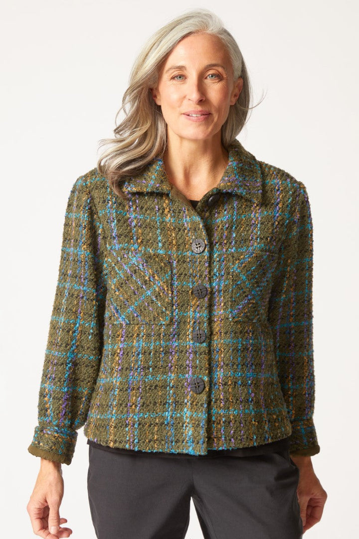 Confetti Plaid Shacket in Avocado